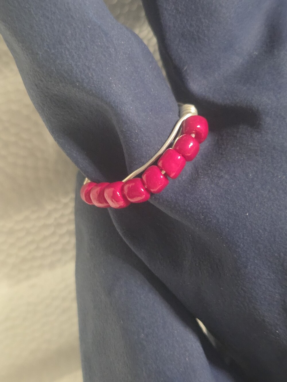 Handcrafted Silver And Red Beaded Women’s Ring - Unbranded